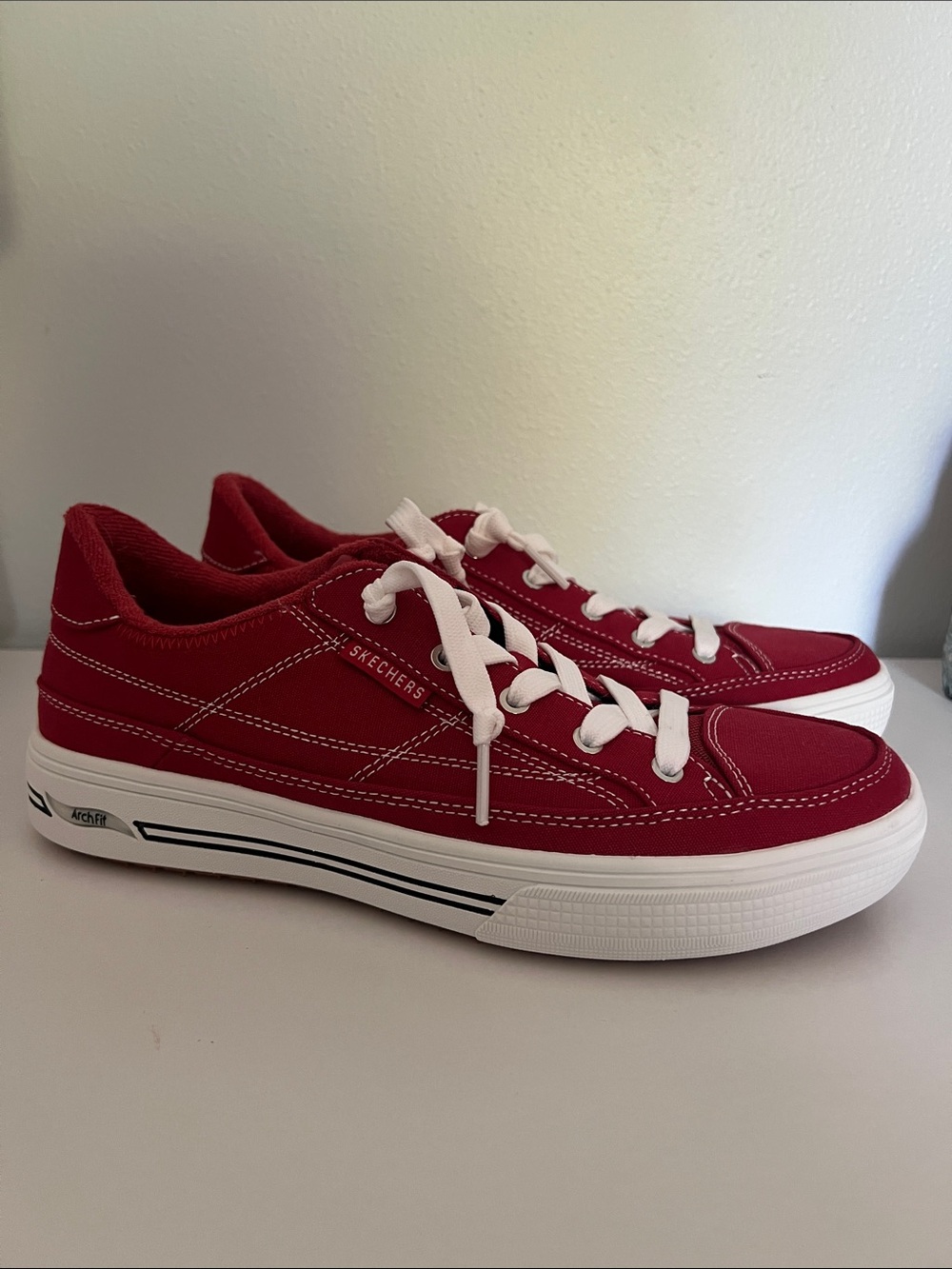 Skechers Red Canvas Lace-Up Sneakers NWOT